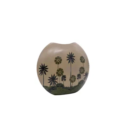 Nila Parmar Designs Green Palm Leaf Oval Vase