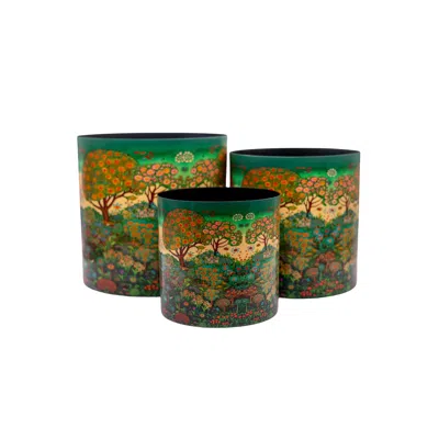Nila Parmar Designs Green Secret Garden Vase Trio-set Of Three