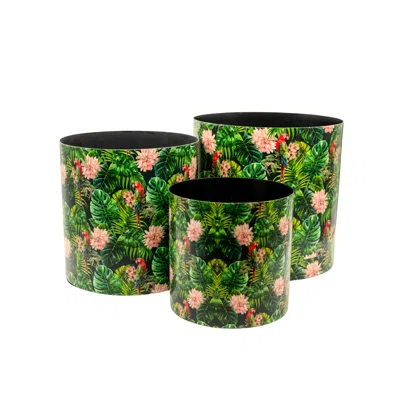 Nila Parmar Designs Green Tropic Trio Of Vases-set Of Three