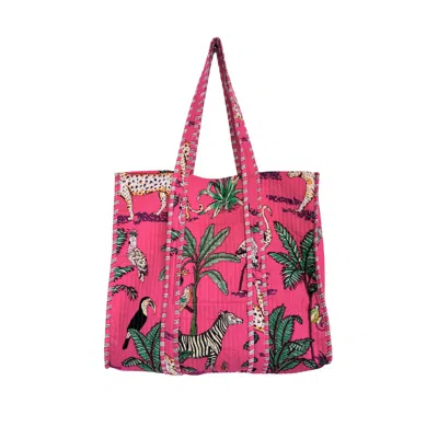 Nila Parmar Designs Women's Hot Pink Jungle Velvet Quilted Tote Bag