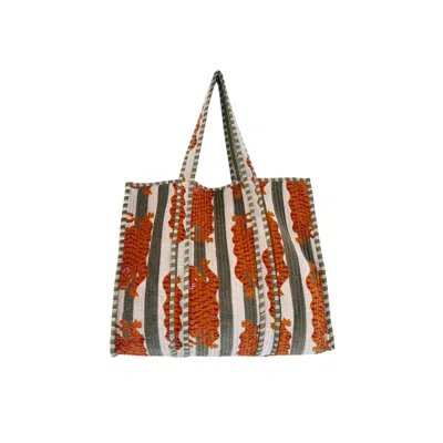 Nila Parmar Designs Women's Jade Green Leopard Velvet Quilted Tote Bag