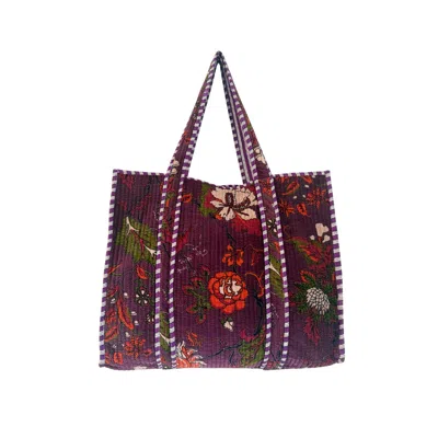 Nila Parmar Designs Women's Purple Mauve Blossom Velvet Quilted Tote Bag