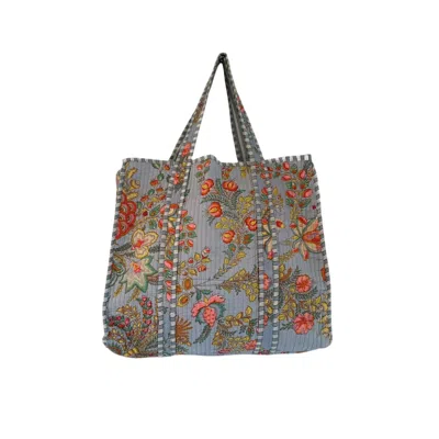 Nila Parmar Designs Women's Rosesetta Grey Cotton Quited Tote Bag In Gray