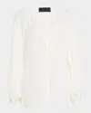 Nili Lotan Acadia Tie-neck Sheer Silk Peasant Blouse In Ivory