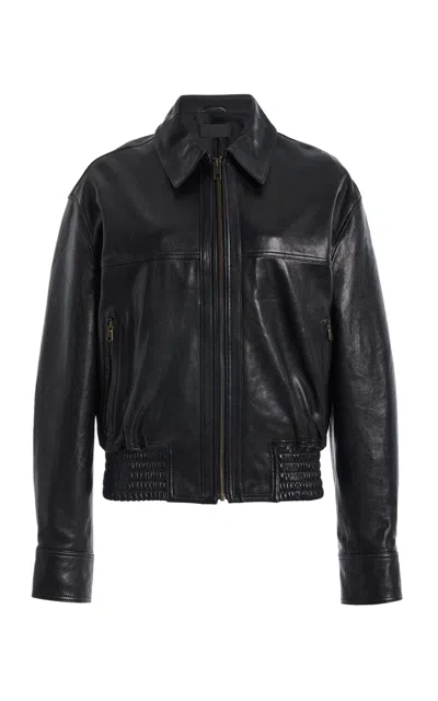 Nili Lotan Aime Leather Bomber Jacket In Black