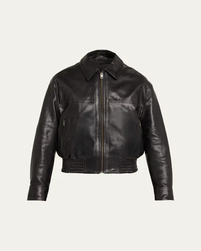 Nili Lotan Aime Zipped Leather Bomber Jacket In Black