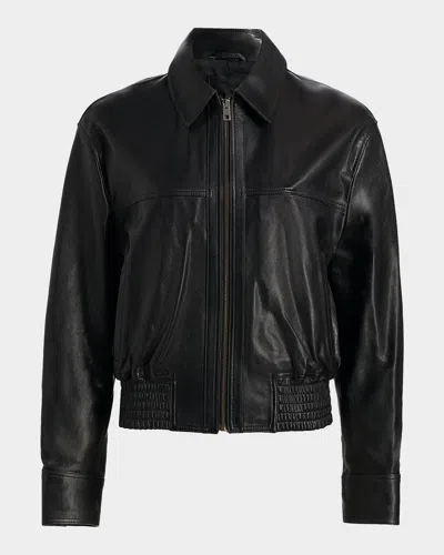 Nili Lotan Aime Zipped Leather Bomber Jacket In Black