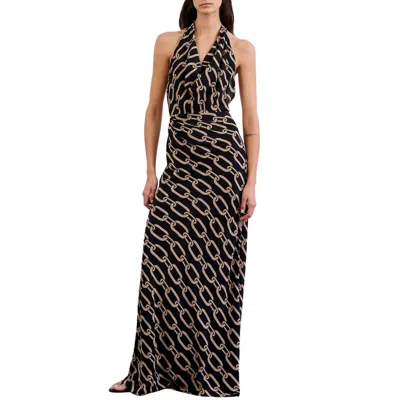 Nili Lotan Alba Halterneck Dress In Big Chain Gold/black In Multi