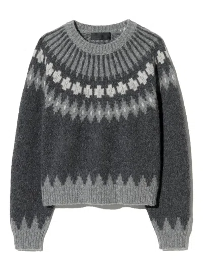 Nili Lotan Genevive Intarsia Alpaca Sweater In Grey Fair Isle