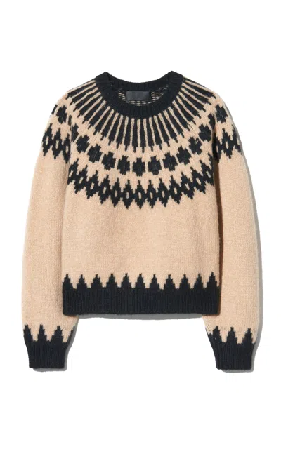 Nili Lotan Alena Geometric Wool Sweater In Tan