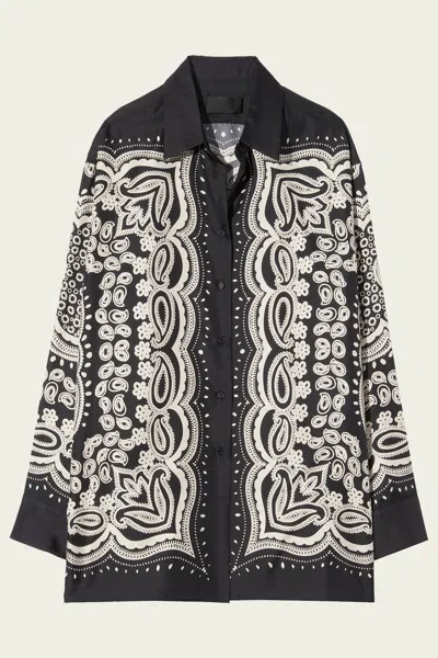 Nili Lotan Alfie Silk Shirt In Black Ivory Bandana