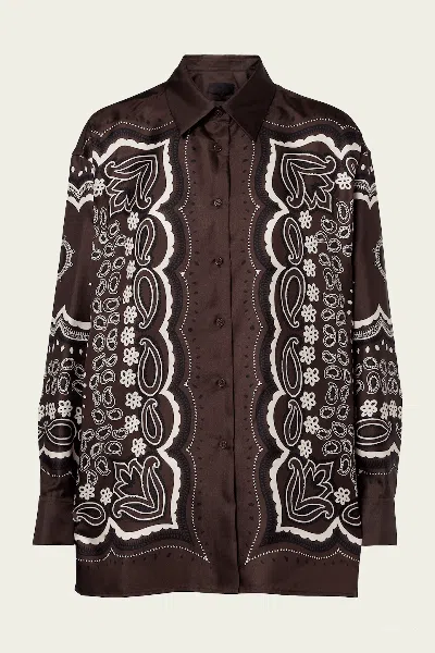 Nili Lotan Alfie Silk Shirt In Brown Ivory Bandana Print