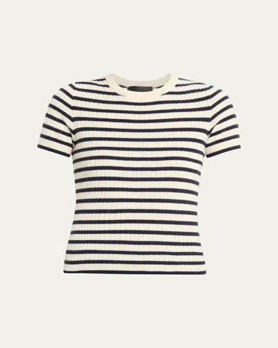 Nili Lotan Alita Striped Cashmere Rib Short-sleeve Sweater In Blue