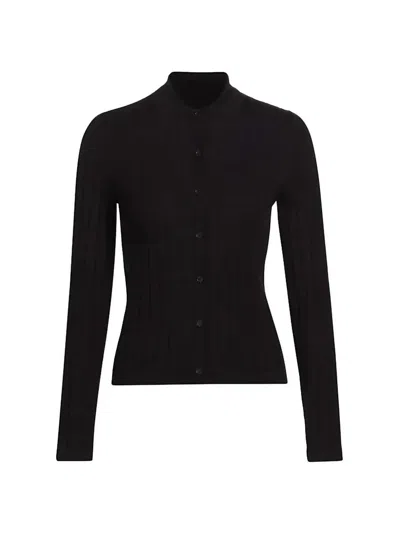 Nili Lotan Alivia Merino Silk Ribbed Cardigan In Black