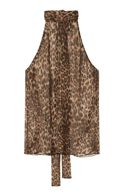 Nili Lotan Alla Halterneck Silk Top In Animal Print