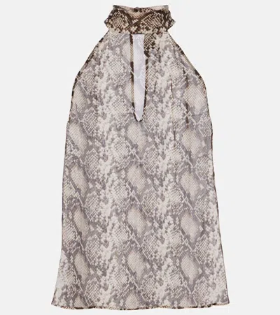 Nili Lotan Alla Snake-print Halterneck Silk Top In White