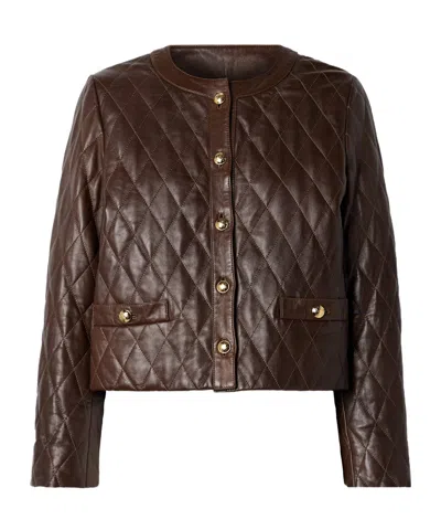 Nili Lotan Amy Cropped Quilted Leather Jacket In Brown