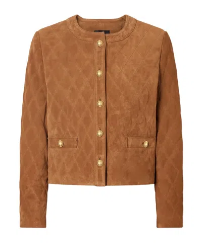Nili Lotan Amy Quilted Suede Jacket In Brown