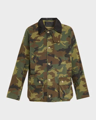 Nili Lotan Casual Jacket High Collar Camouflage Pattern Pockets In Green