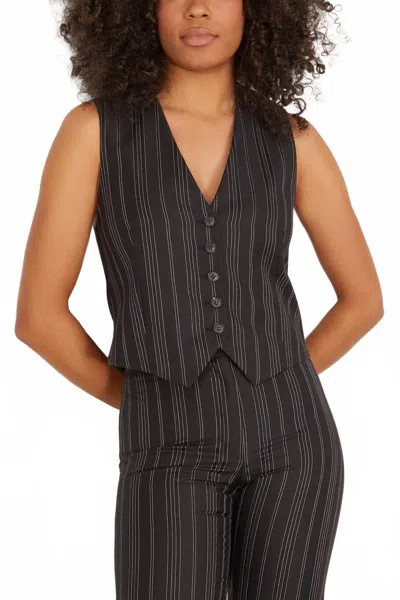Nili Lotan Angelina Vest In Black Pinstripe In Multi
