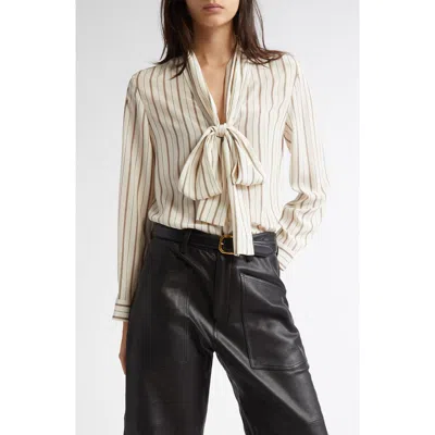 NILI LOTAN NILI LOTAN ANGELIQUE STRIPE TIE NECK SILK SHIRT