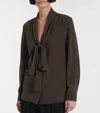 Nili Lotan Angelique Tie Neck Blouse In Loden In Green