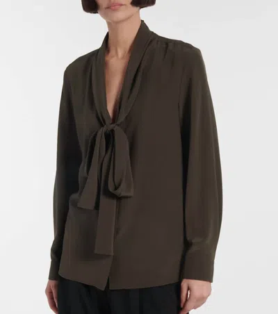 Nili Lotan Angelique Tie Neck Blouse In Loden In Green
