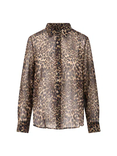 Nili Lotan Leopard Print Silk Shirt With Classic Collar In Brown