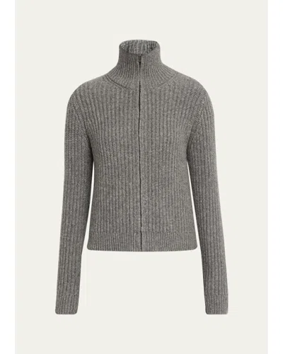 Nili Lotan Arlen Funnel-neck Wool-blend Knit Cardigan In Gray