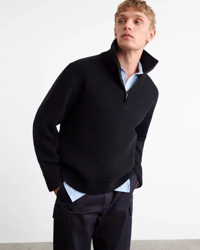 Nili Lotan Axel Wool Half-zip Sweater In Blue