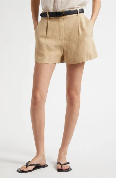 Nili Lotan Beatrice Linen & Silk Shorts In Khaki