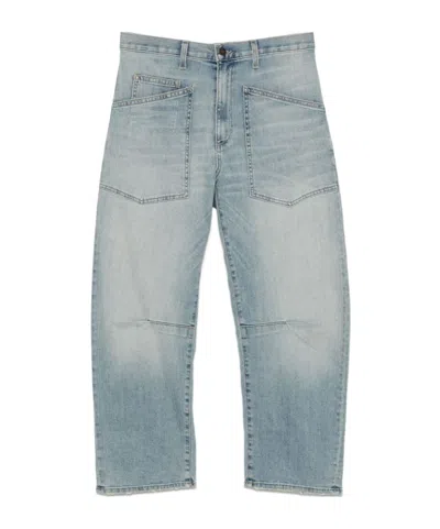 Nili Lotan Shon High Waist Barrel Leg Jeans In Blue