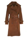 Nili Lotan Belted Double-breasted Suede Coat In Brown
