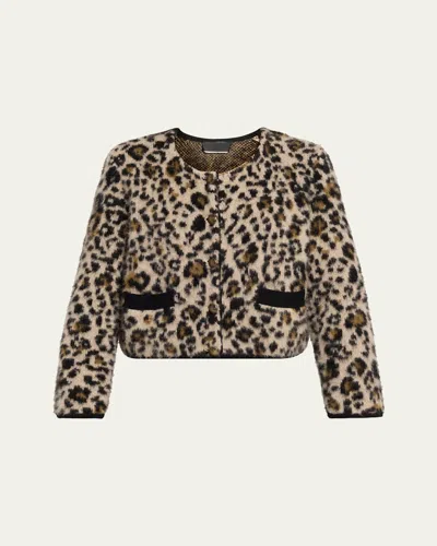 Nili Lotan Beyton Leopard-print Fuzzy Cashmere Cardigan In Gold