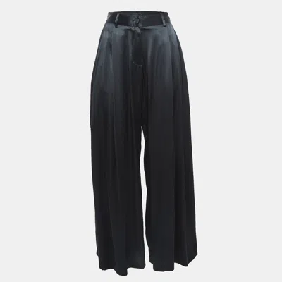 Nili Lotan Black Satin Wide-leg Seville Pants