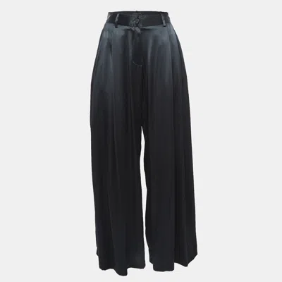 Pre-owned Nili Lotan Black Satin Wide-leg Seville Pants M