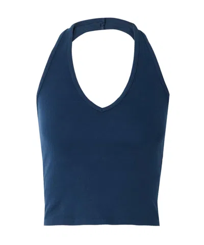 Nili Lotan Britt Ribbed Cotton-jersey Halterneck Top In Blue