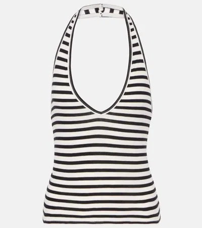 Nili Lotan Britt Halterneck Cotton Jersey Top In Black/ivory Stripe