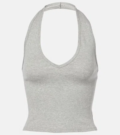 Nili Lotan Britt Halterneck Cotton Jersey Top In Grey