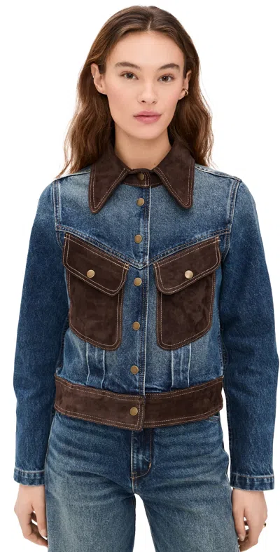 Nili Lotan Brooklyn Denim Jacket Simon Wash In Blue