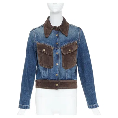 Pre-owned Nili Lotan Brooklyn Simon Wash Suede Paneled Western Trucker Denim Jacket S In Purple