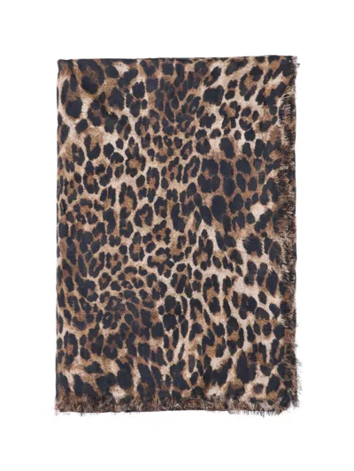 Nili Lotan Brown Animal Print Modal Scarf In White