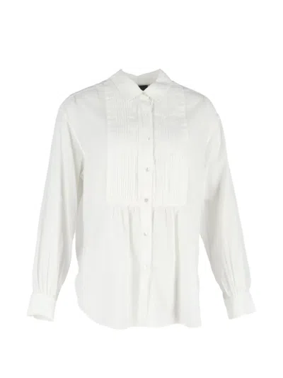 Pre-owned Nili Lotan Button-down Pleated Blouse In White