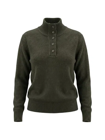 Nili Lotan Button-placket High-neck Sweater In Green