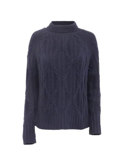 Pre-owned Nili Lotan Cable-knit Roll-neck Sweater In Blue