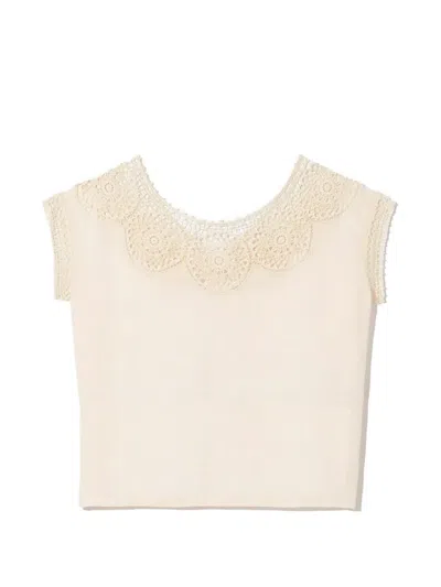 Nili Lotan Caila Crochet Top In Ivory In Multi
