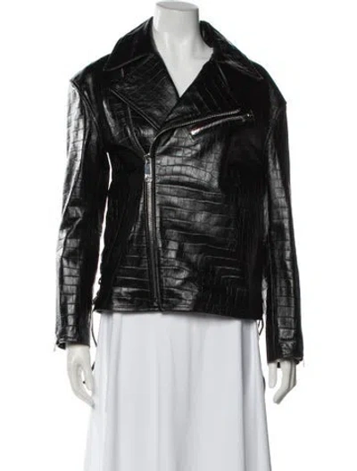Pre-owned Nili Lotan Calf Leather Biker Jacket In Black