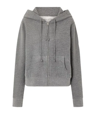 Nili Lotan Callie Hooded Jersey Zip-up Sweater In Gray