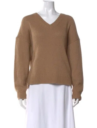 Pre-owned Nili Lotan Camel Leather V-neck Sweater In Neutral