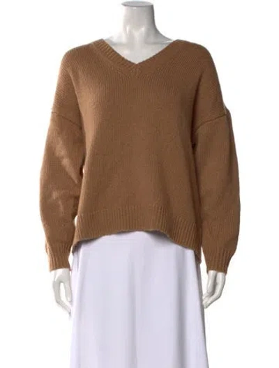 Pre-owned Nili Lotan Camel Leather V-neck Sweater In Neutrals
